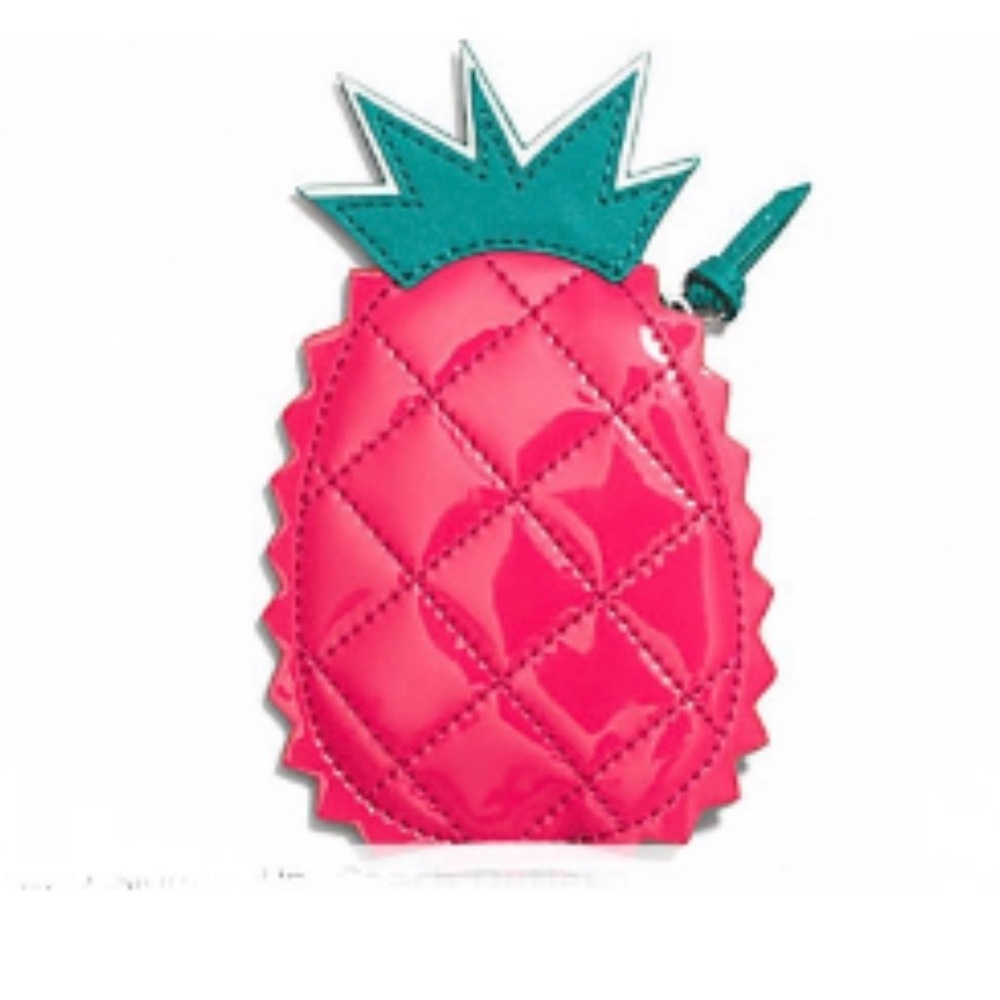 Coach Pink Pineapple Quilted Coin Pouch with Teal Top